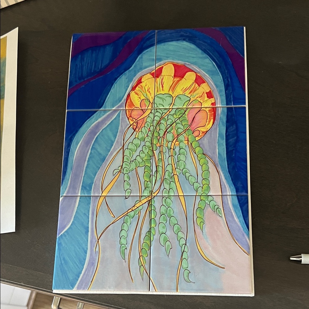 Colorful ceramic tile jellyfish artwork